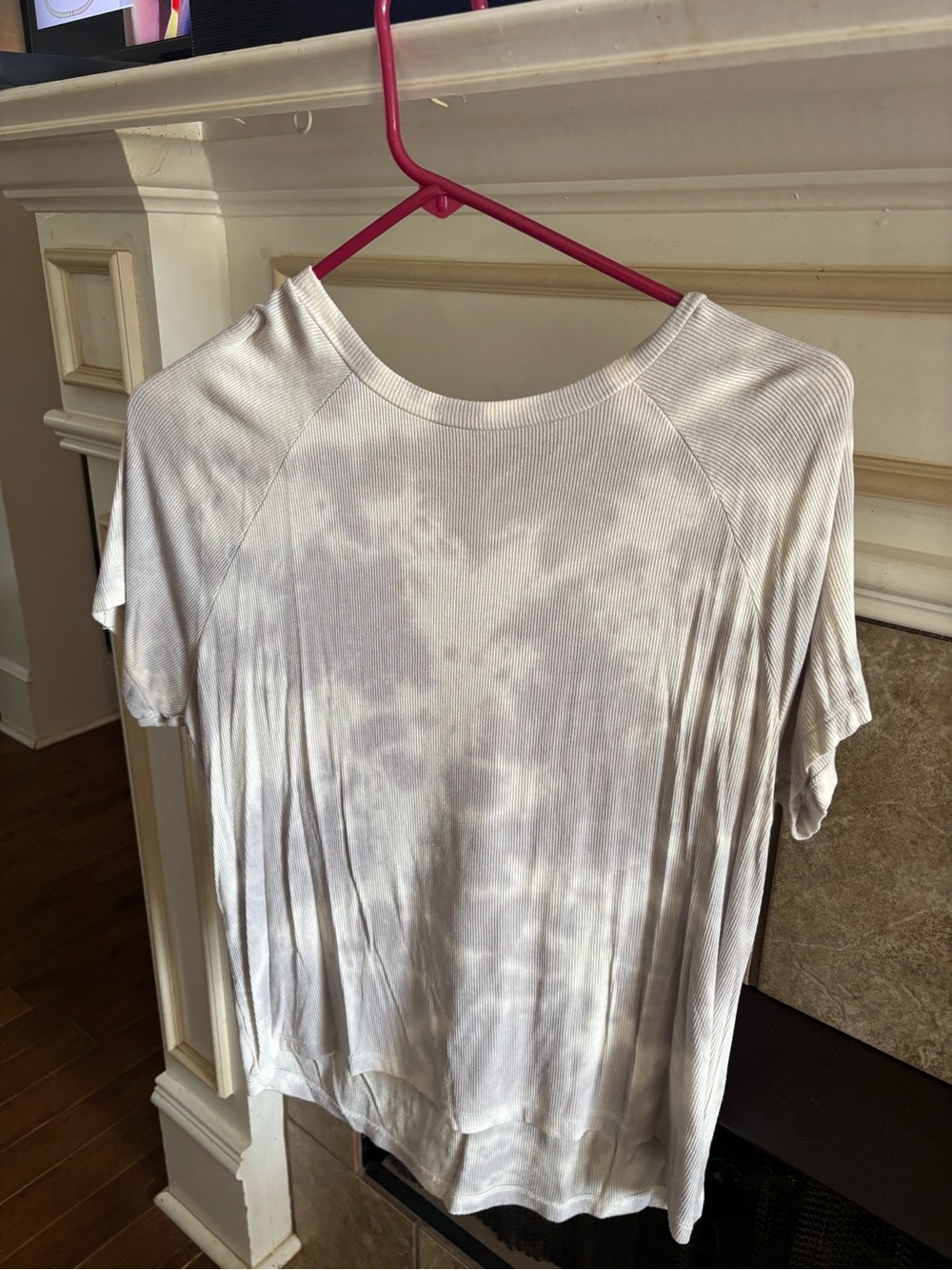 Women's Short Sleeve Tie-Dye Ribbed Tee - White/Grey